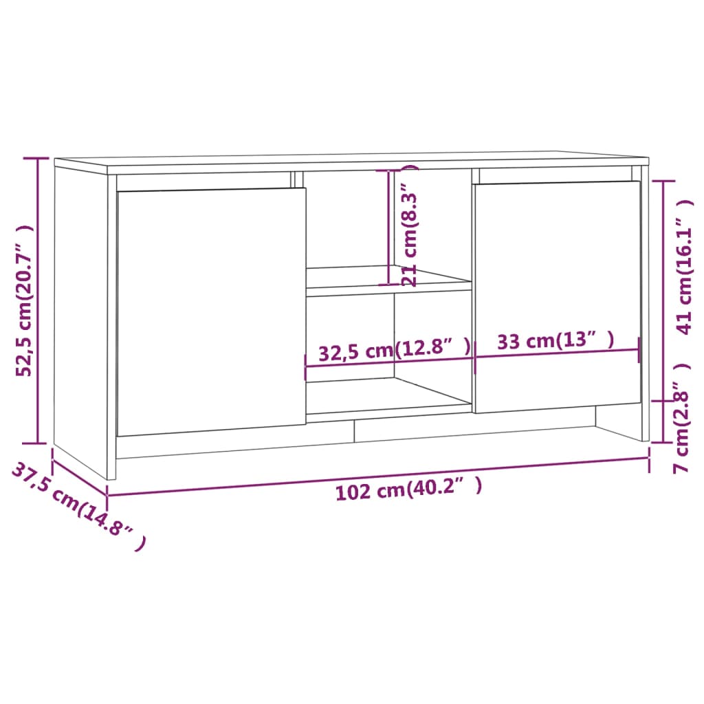 Tv-meubel 102x37,5x52,5 cm bewerkt hout eikenkleurig