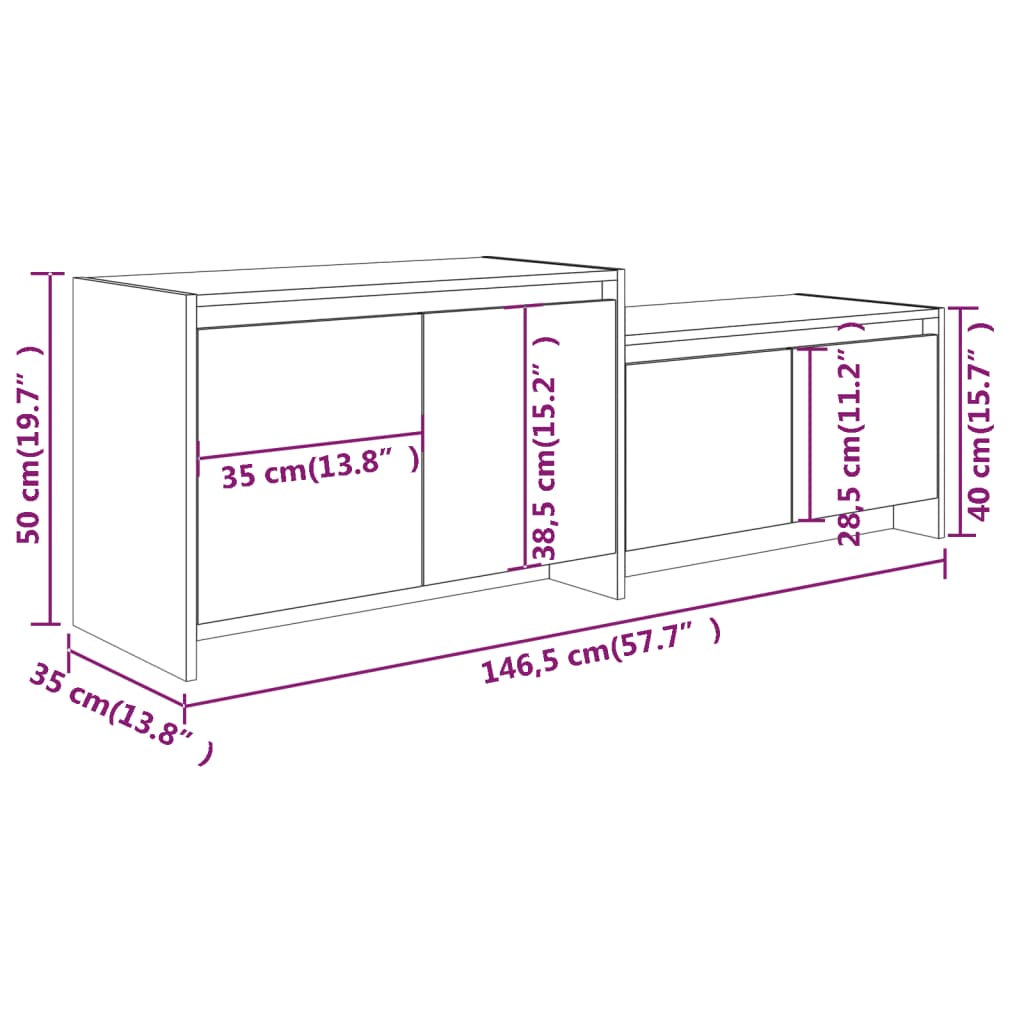 Tv-meubel 146,5x35x50 cm bewerkt hout