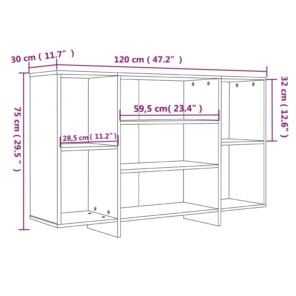 Dressoir 120x30x75 cm bewerkt hout