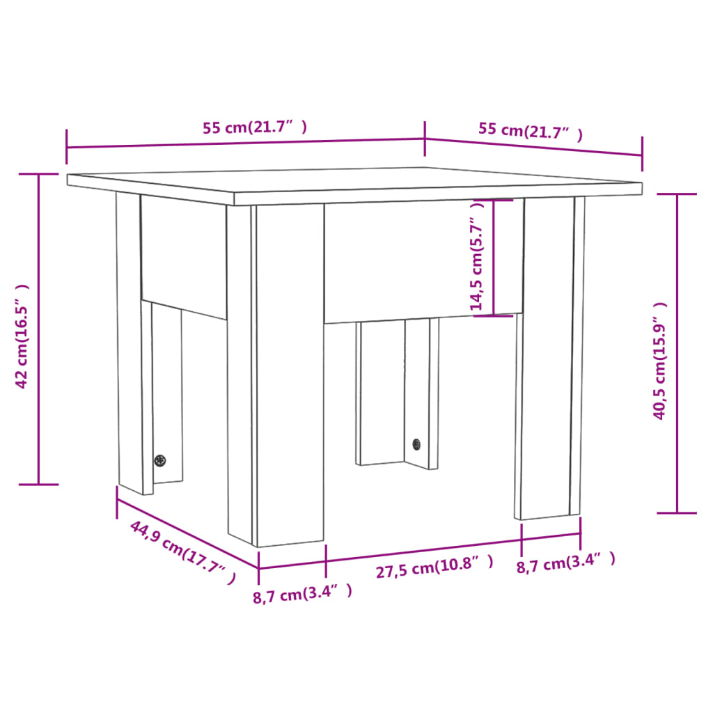 Salontafel 55x55x42 cm spaanplaat