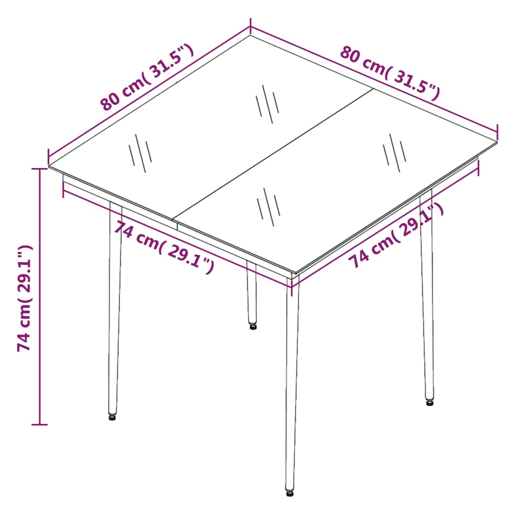 Tuintafel 80x80x74 cm staal en glas zwart