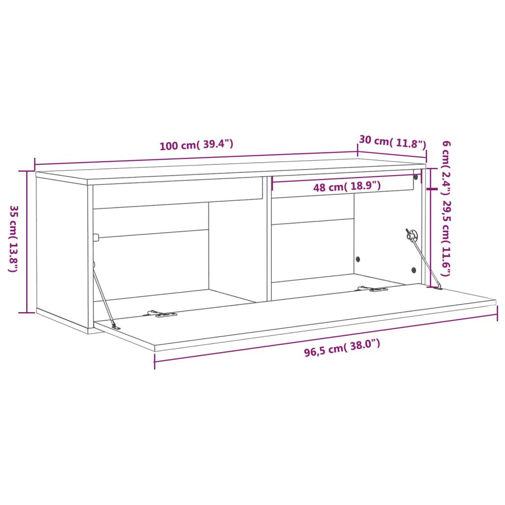 Wandkasten 2 st 100x30x35 cm massief grenenhout