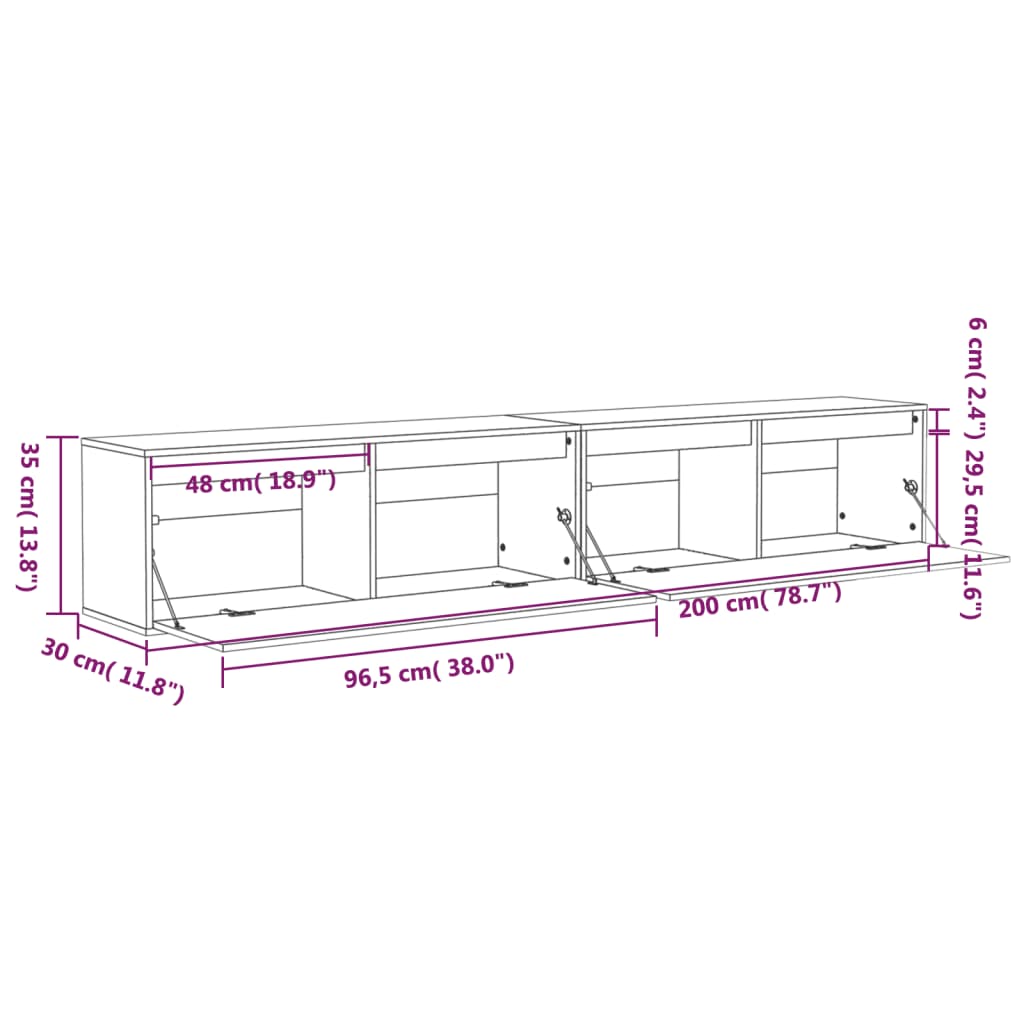 Wandkasten 2 st 100x30x35 cm massief grenenhout