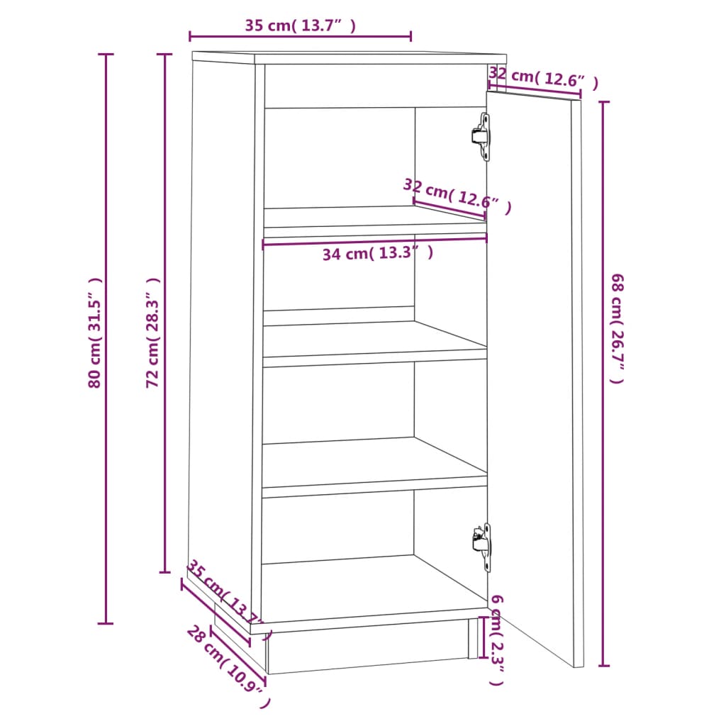 Schoenenkast 35x35x80 cm massief grenenhout