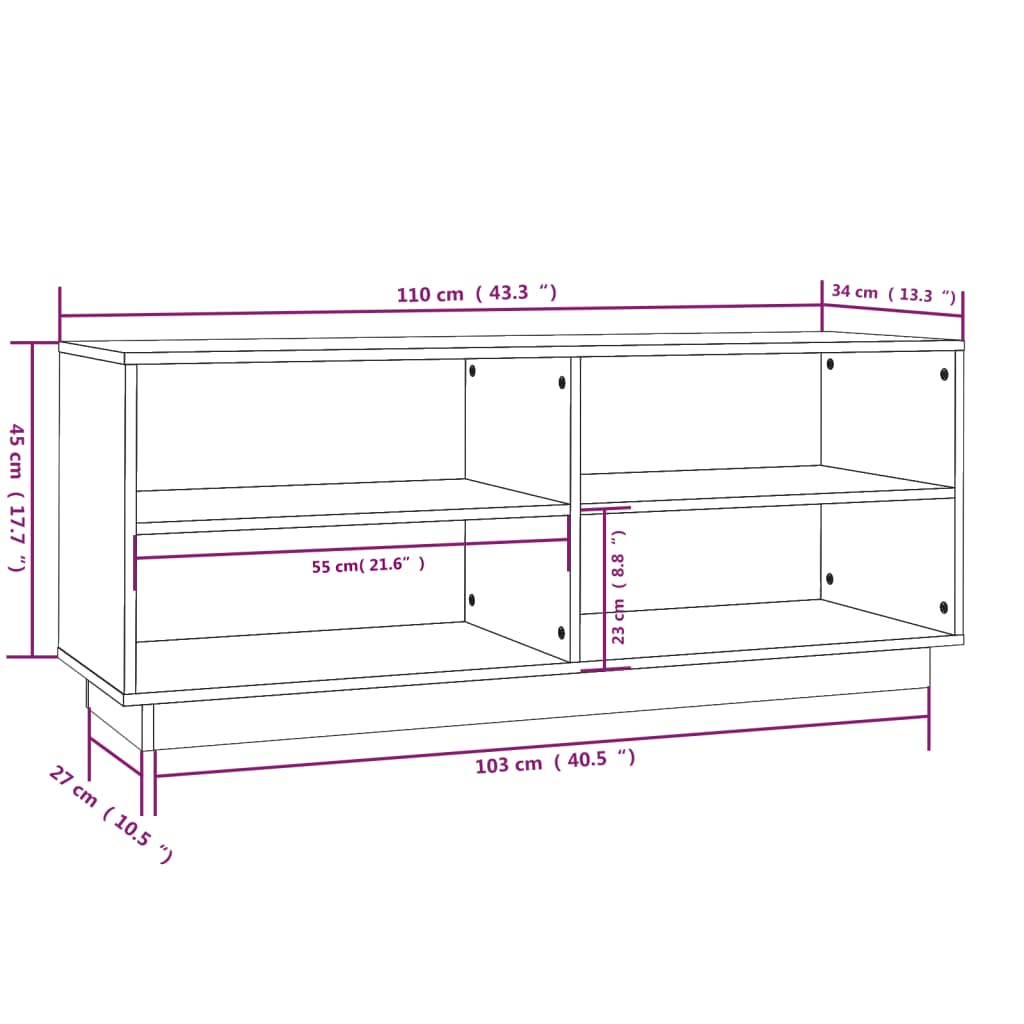 Schoenenkast 110x34x45 cm massief grenenhout