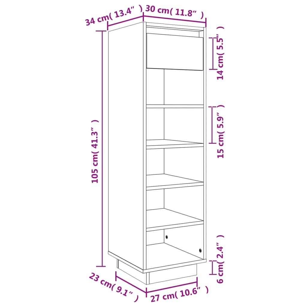 Schoenenkast 30x34x105 cm massief grenenhout