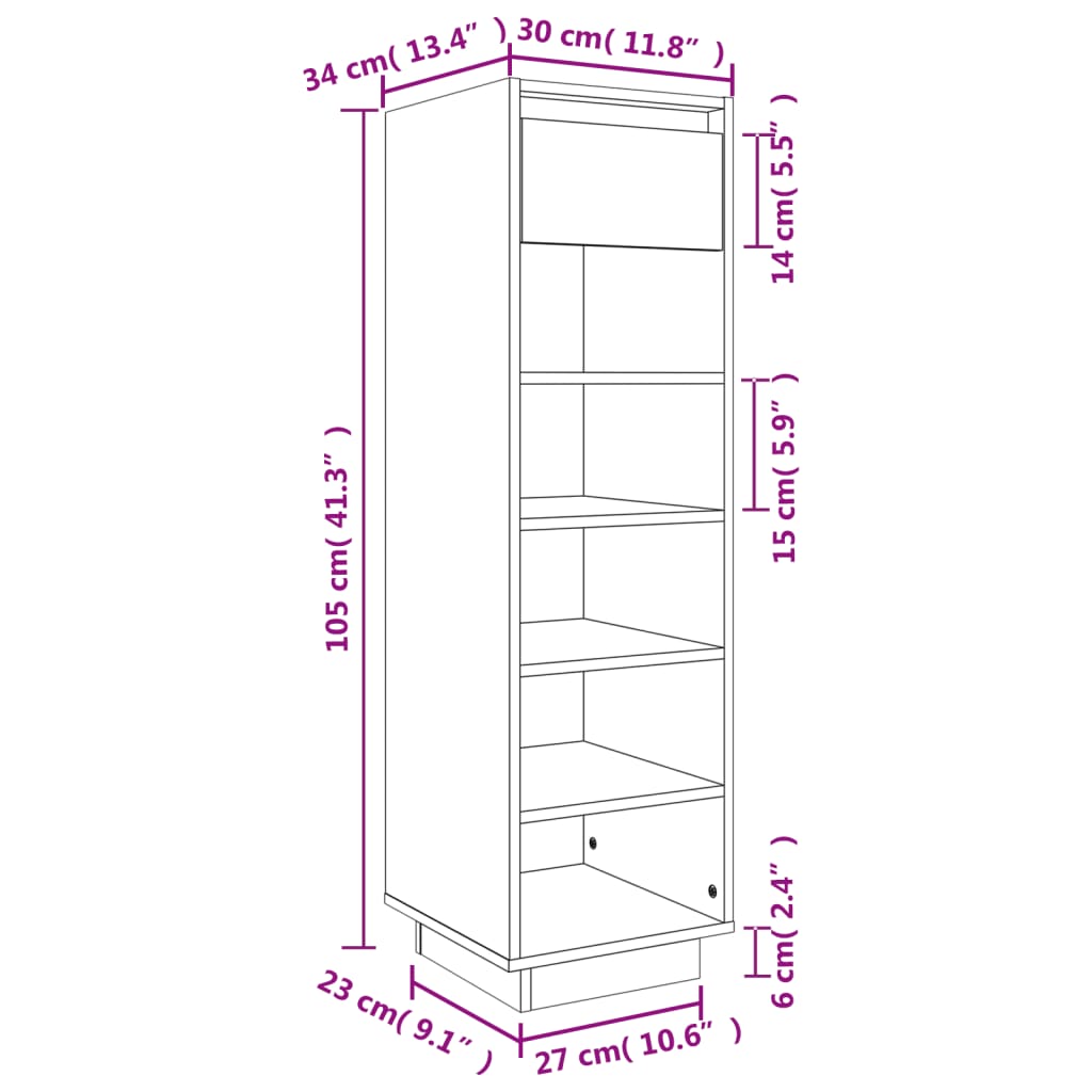 Schoenenkast 30x34x105 cm massief grenenhout