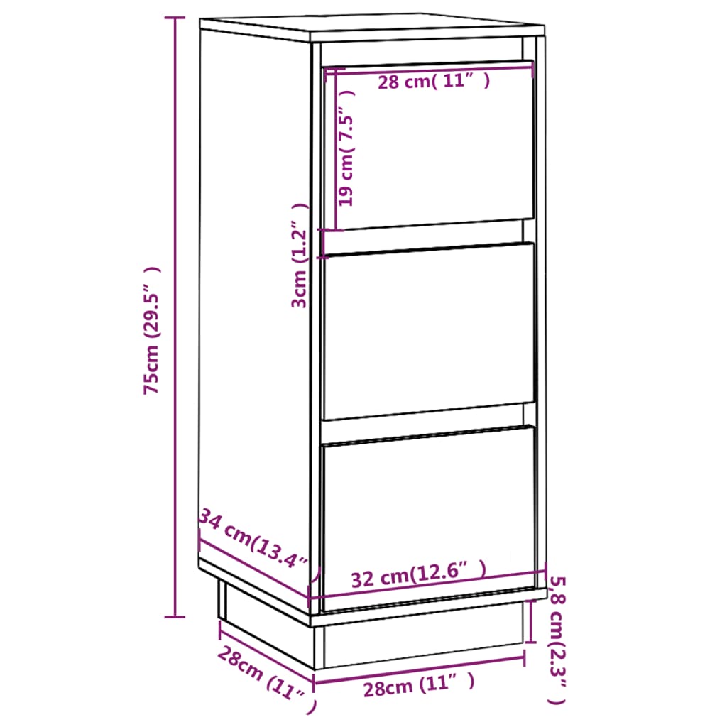 Dressoir 32x34x75 cm massief grenenhout