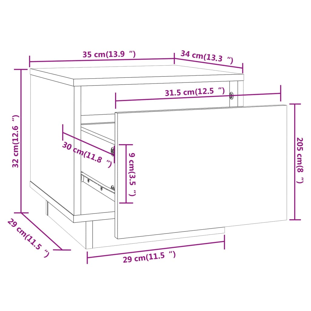 Nachtkastjes 2 st 35x34x32 cm massief grenenhout