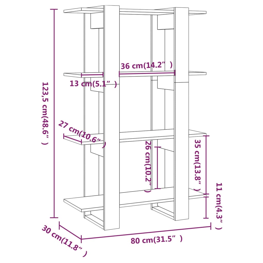 Boekenkast/kamerscherm 80x30x123,5 cm eikenkleurig