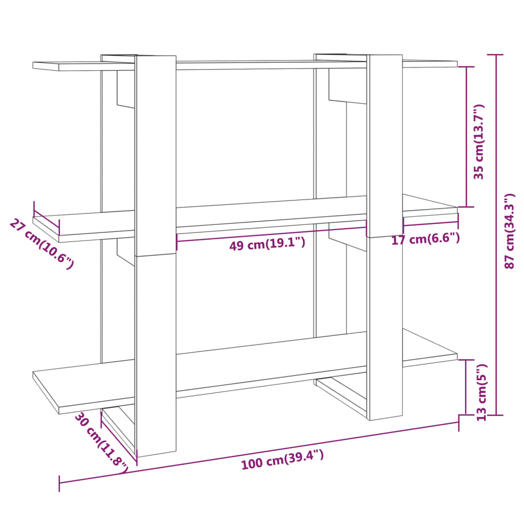 Boekenkast/kamerscherm 100x30x87 cm