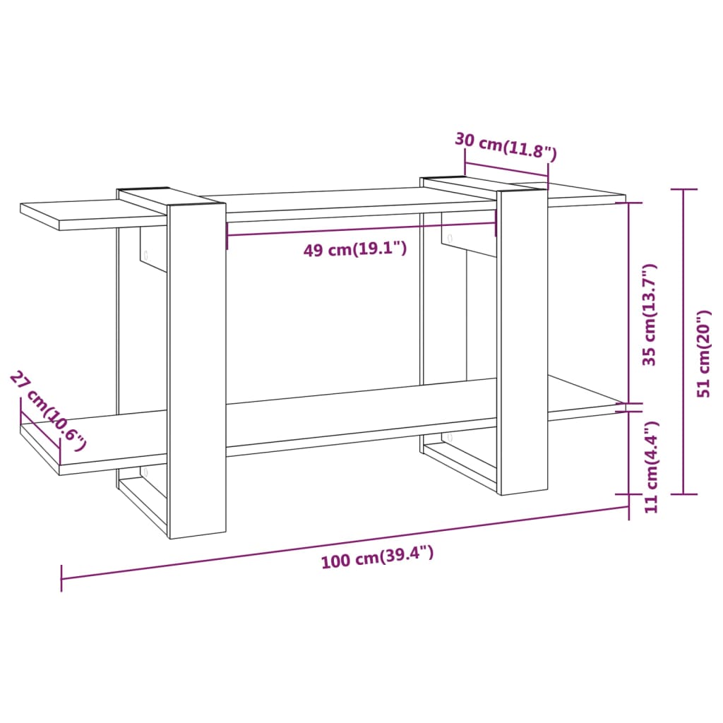 Boekenkast 100x30x51 cm bewerkt hout