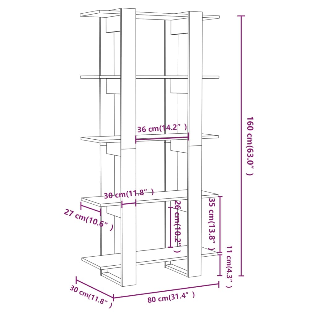 Boekenkast/kamerscherm 80x30x160 cm bewerkt hout