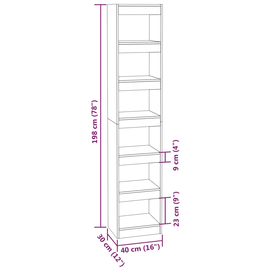 Boekenkast/kamerscherm 40x30x198 cm