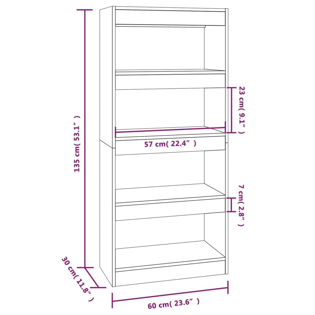 Boekenkast / kamerscherm 60x30x135 cm bewerkt hout bruineiken