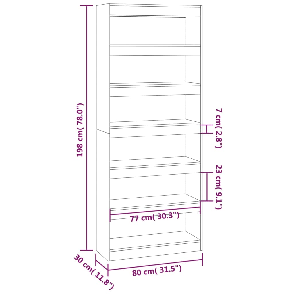 Boekenkast/kamerscherm 80x30x198 cm bewerkt hout