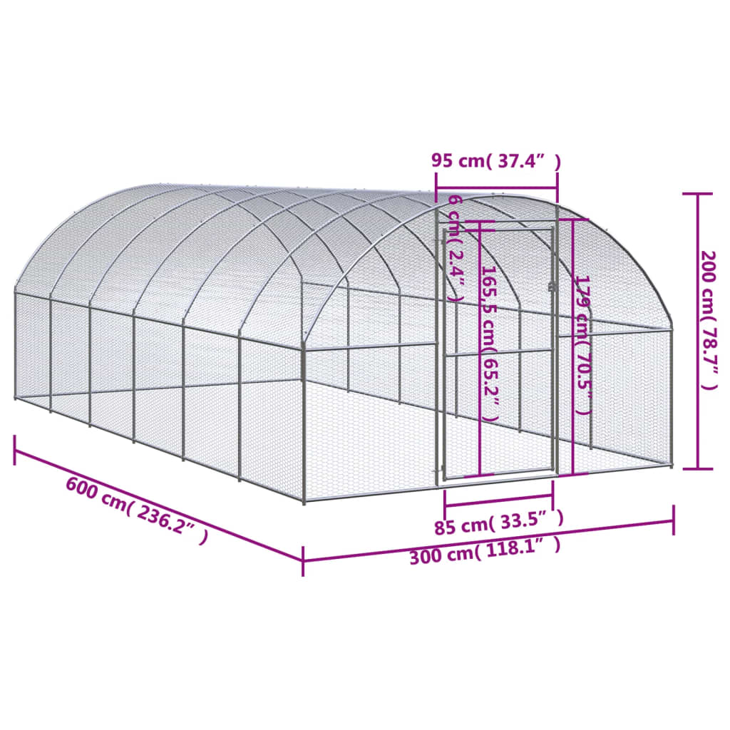 Kippenren 3x12x2 m gegalvaniseerd staal