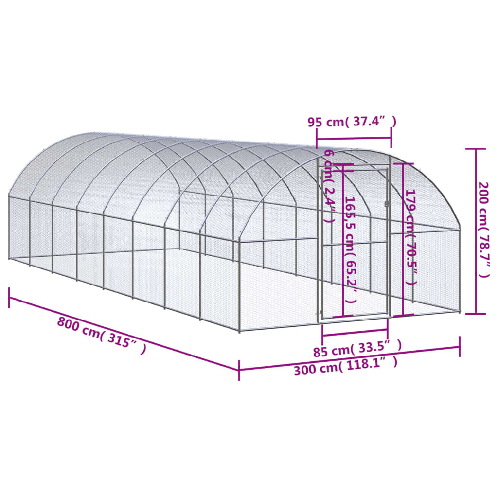 Kippenren 3x2x2 m gegalvaniseerd staal