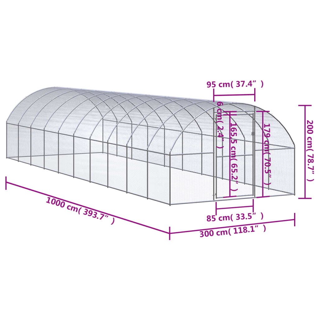 Kippenren 3x2x2 m gegalvaniseerd staal