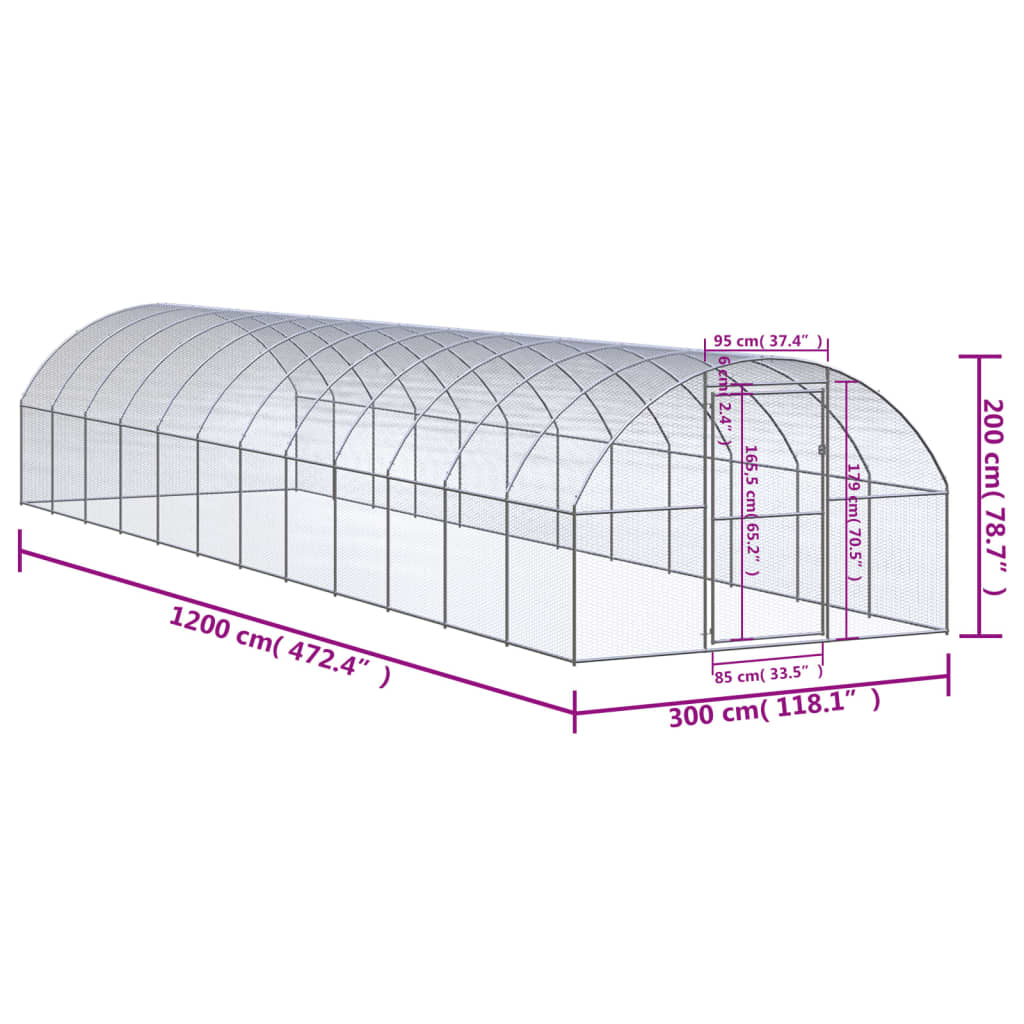 Kippenren 3x12x2 m gegalvaniseerd staal