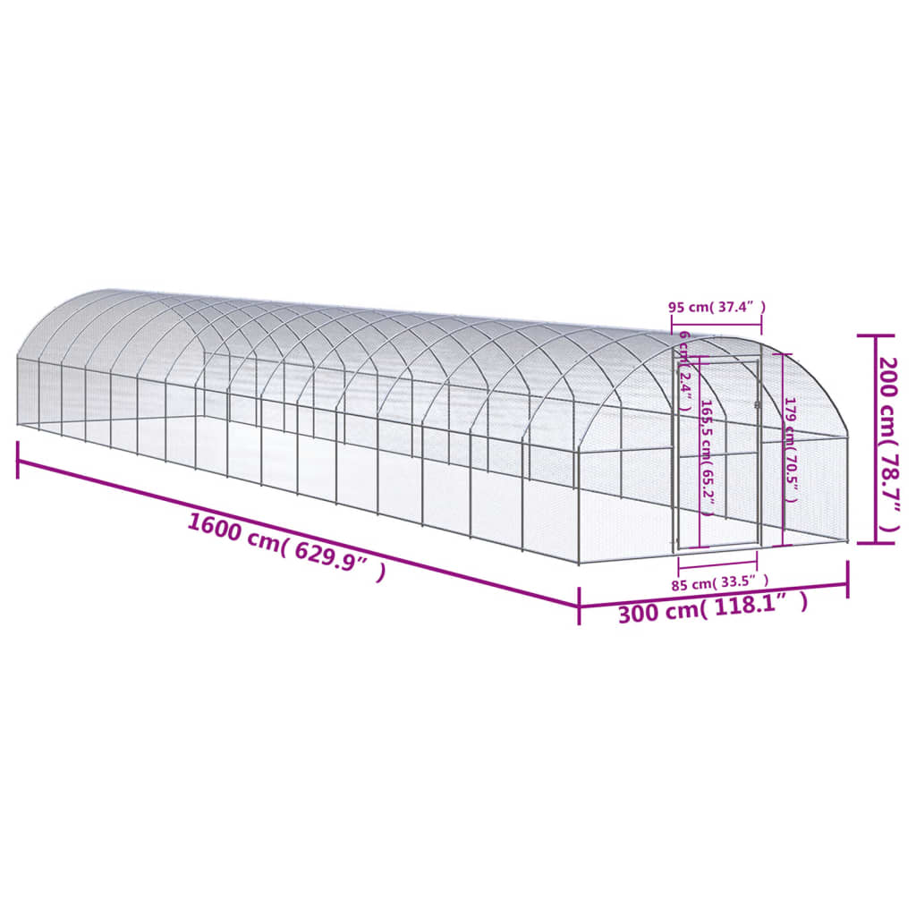 Kippenren 3x12x2 m gegalvaniseerd staal