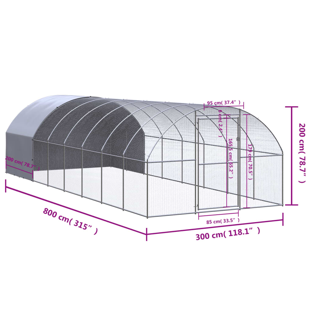 Kippenren 3x12x2 m gegalvaniseerd staal