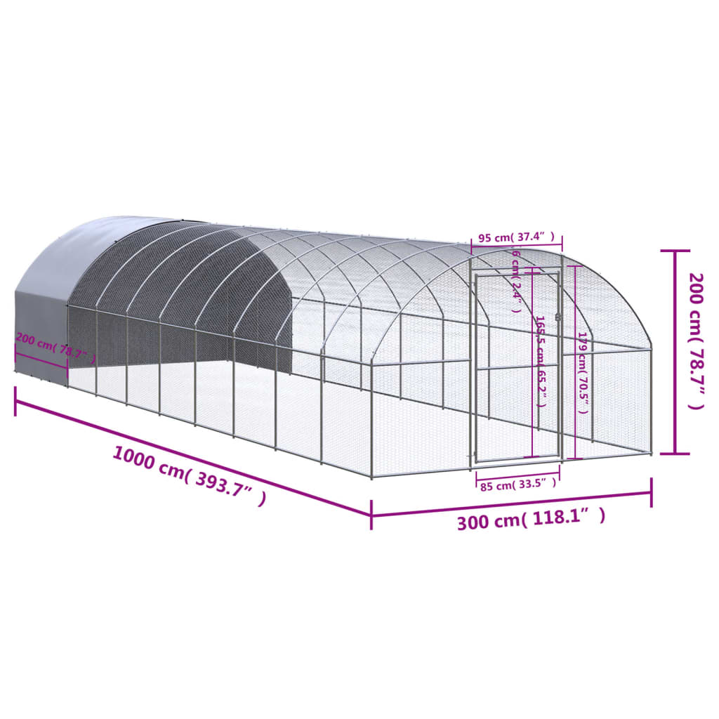 Kippenren 3x12x2 m gegalvaniseerd staal