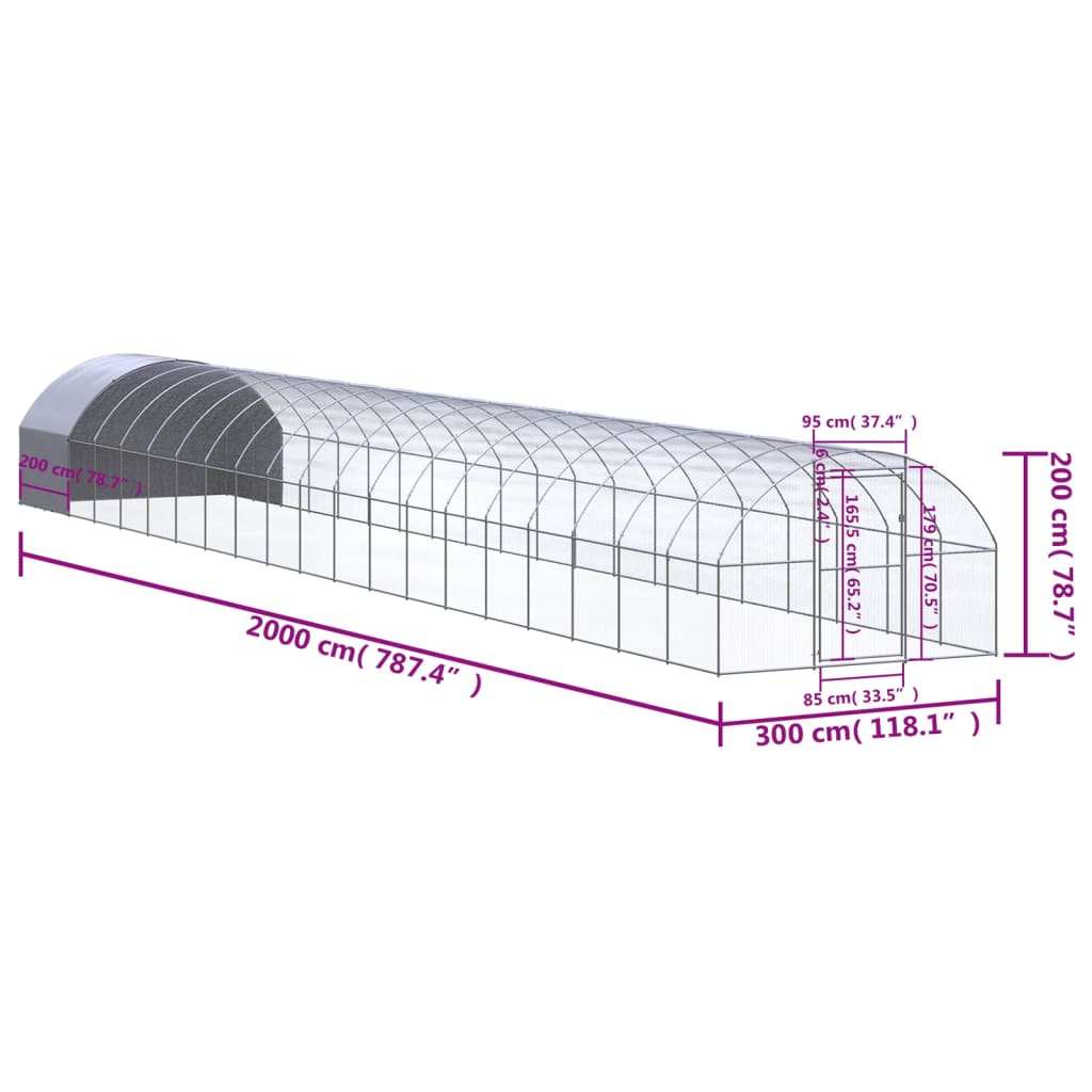 Kippenren 3x12x2 m gegalvaniseerd staal