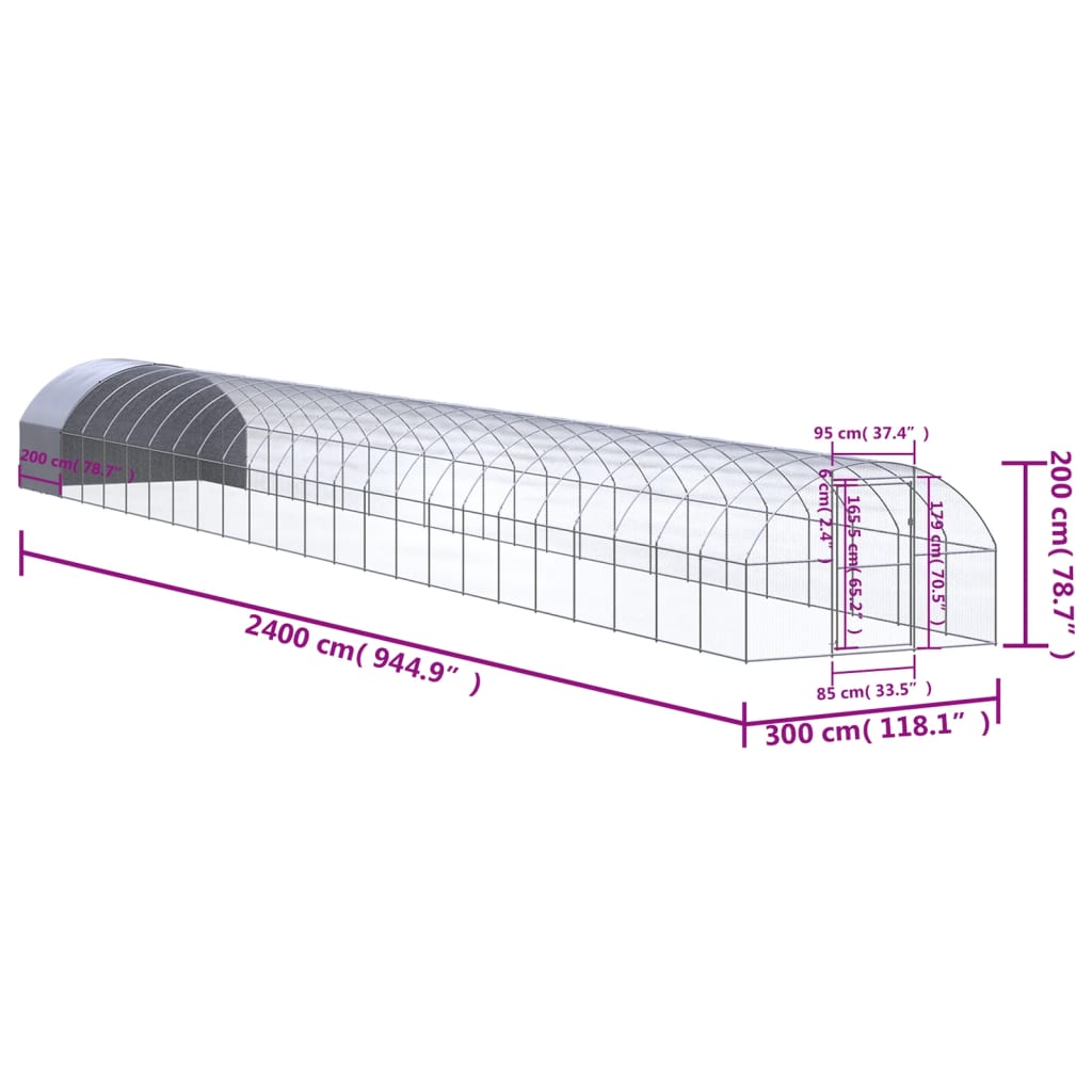 Kippenren 3x12x2 m gegalvaniseerd staal