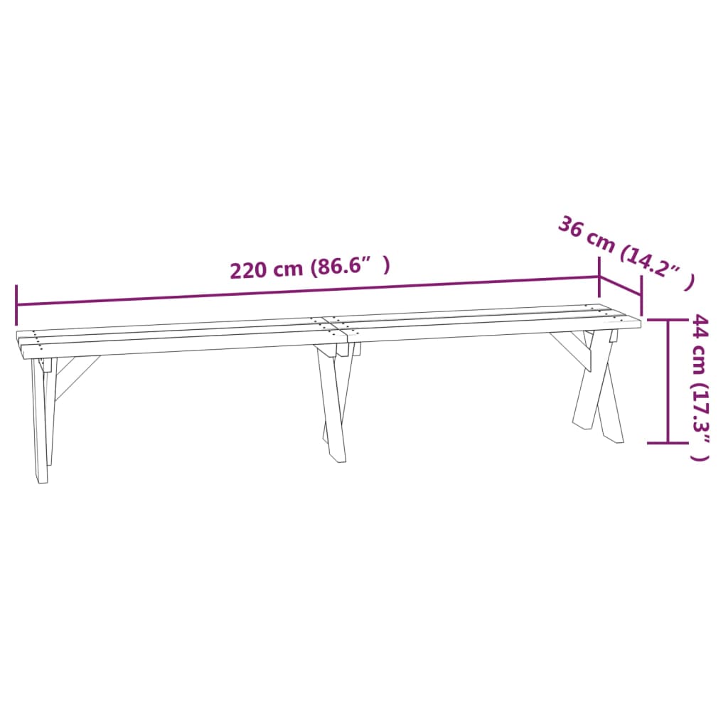 Tuinbank 220 cm geïmpregneerd grenenhout