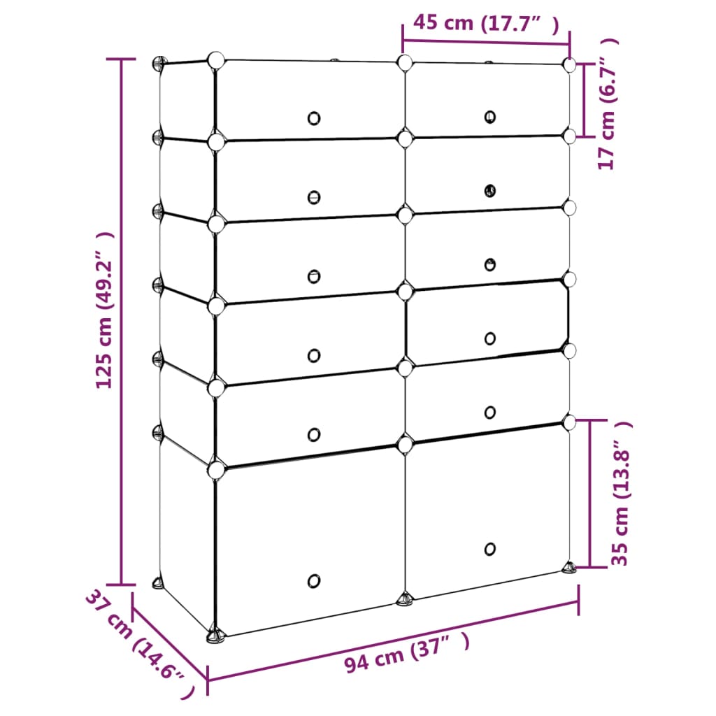 Schoenenrek 94x37x125 cm polypropeen