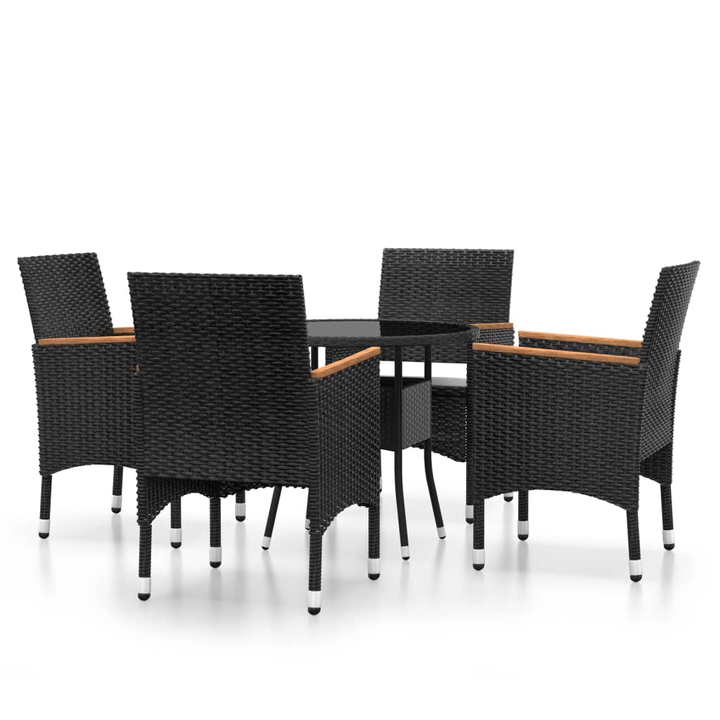 5-delige Bistroset poly rattan gehard glas