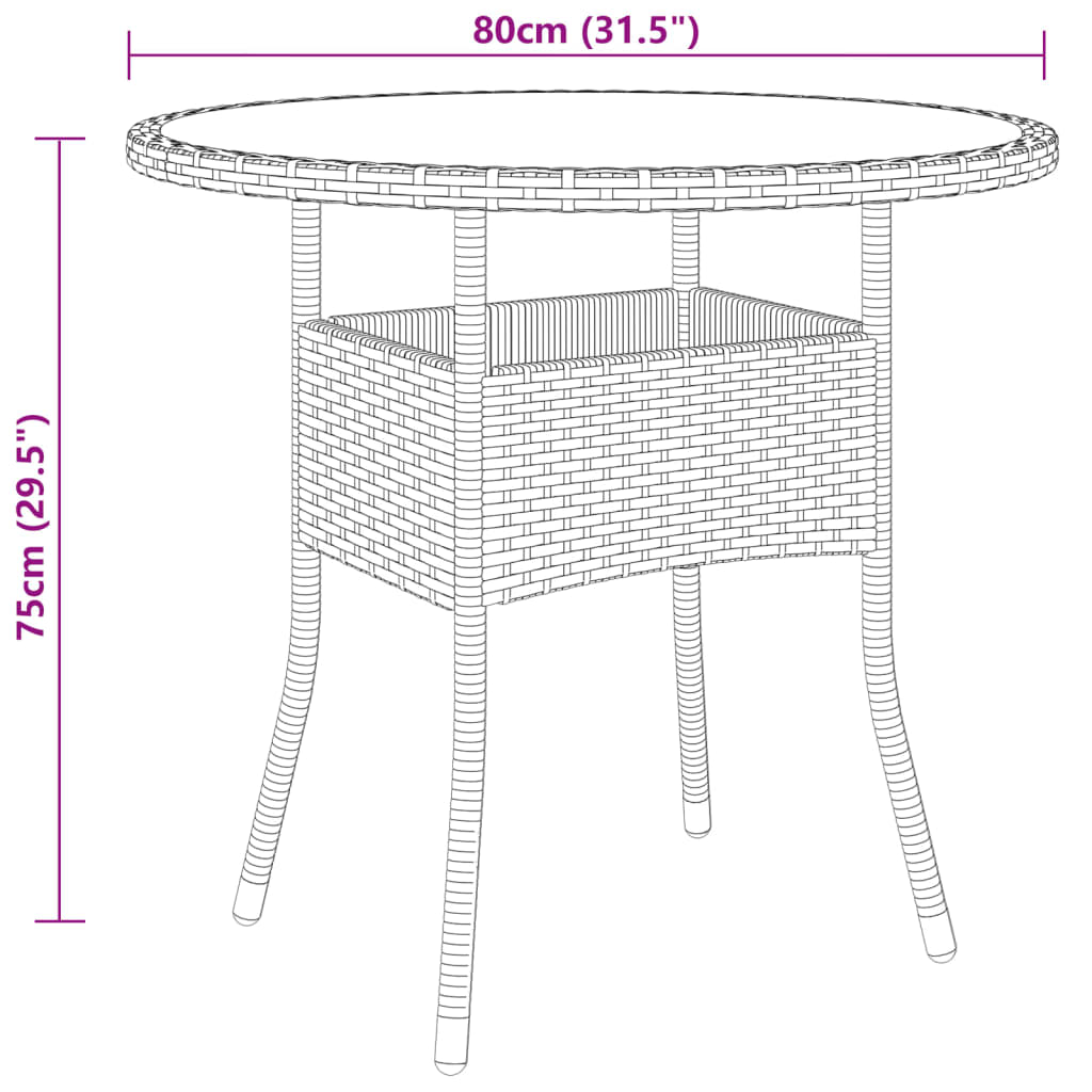 5-delige Bistroset poly rattan gehard glas