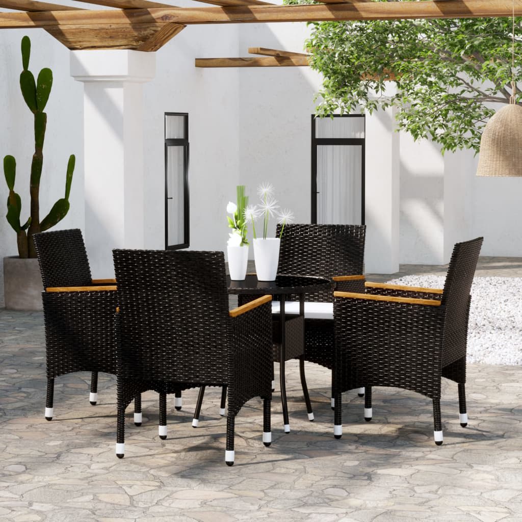 5-delige Bistroset poly rattan gehard glas