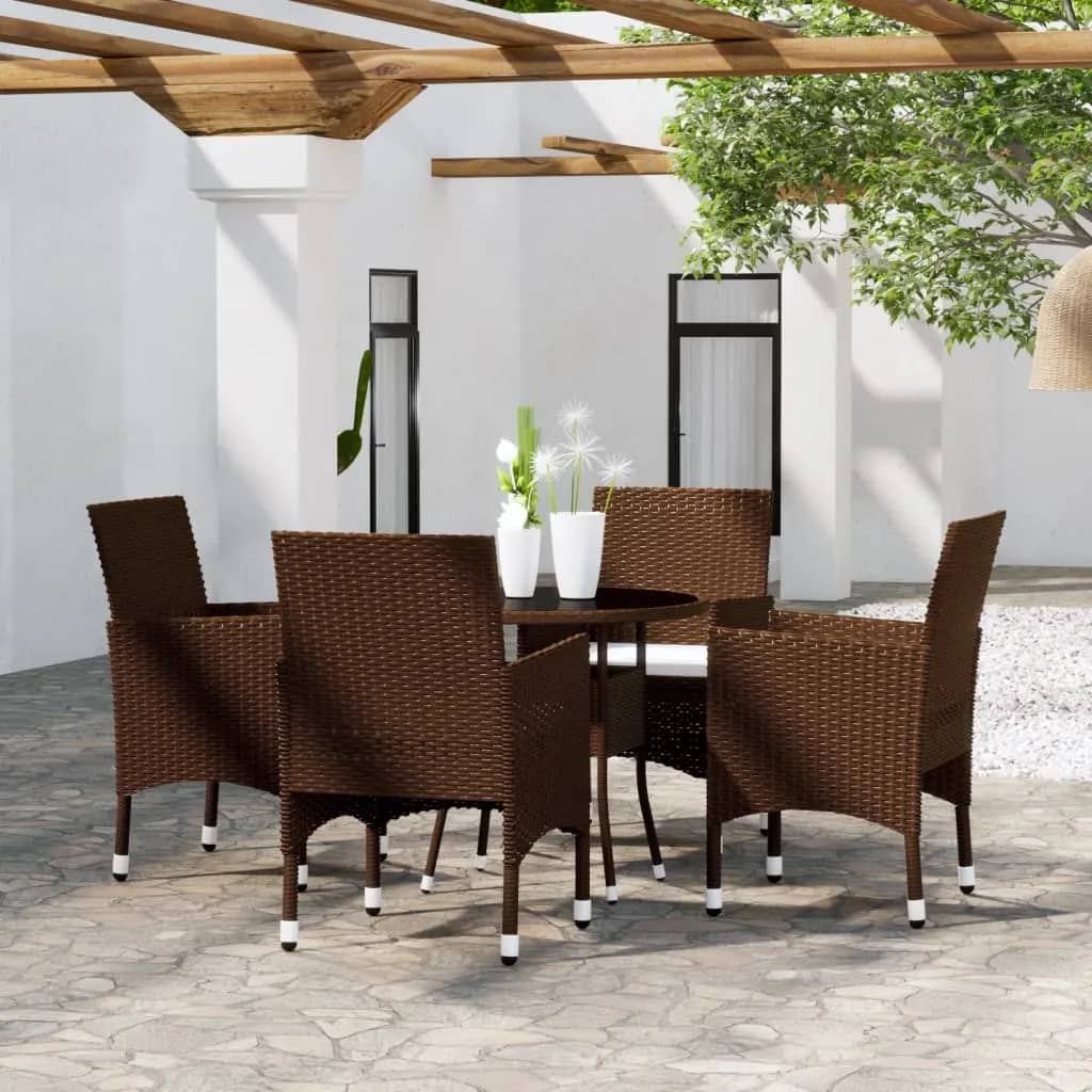 5-delige Bistroset poly rattan gehard glas