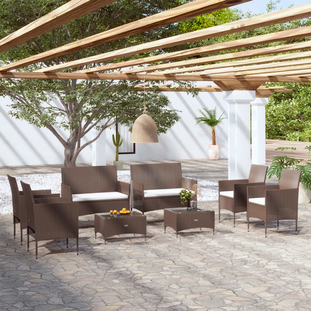 8-delige Loungeset met kussens poly rattan