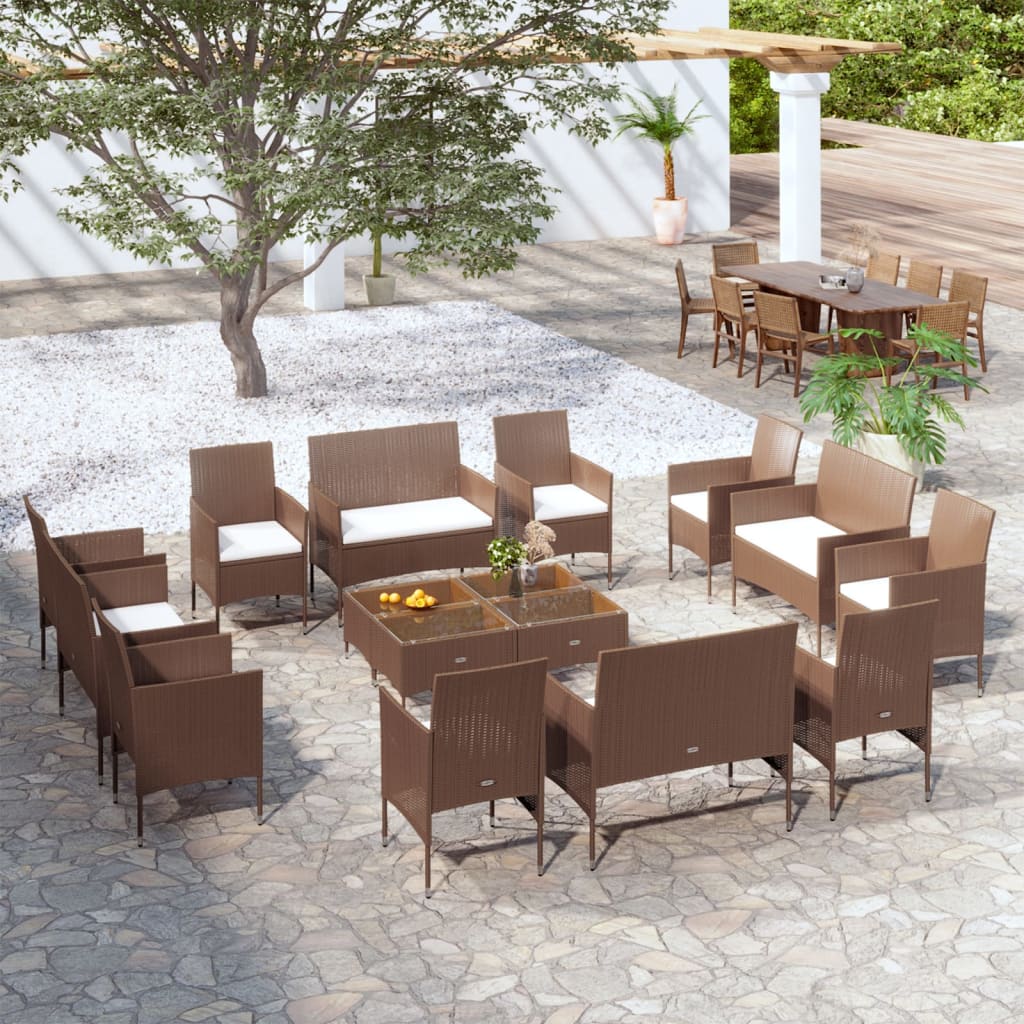 8-delige Loungeset met kussens poly rattan