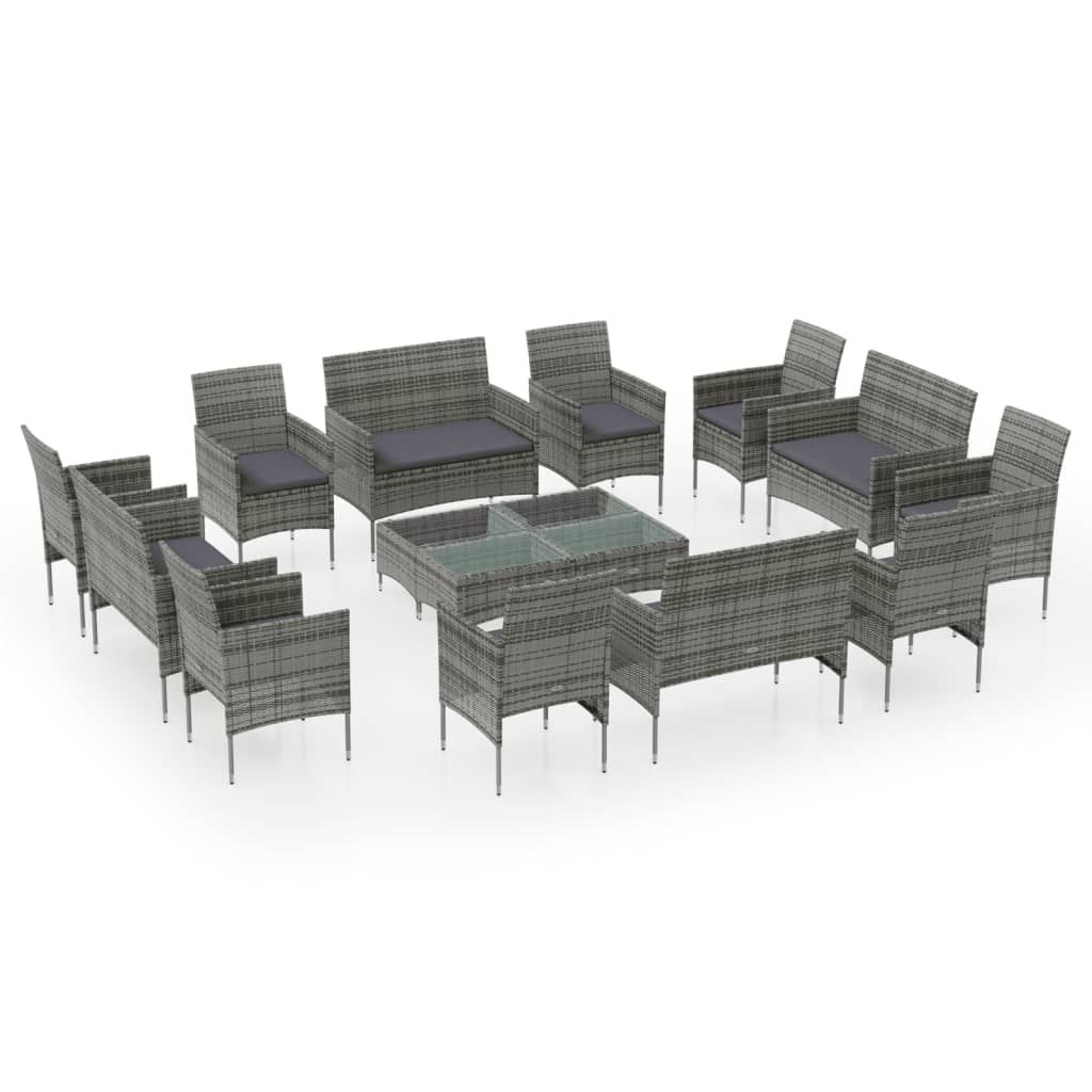 8-delige Loungeset met kussens poly rattan