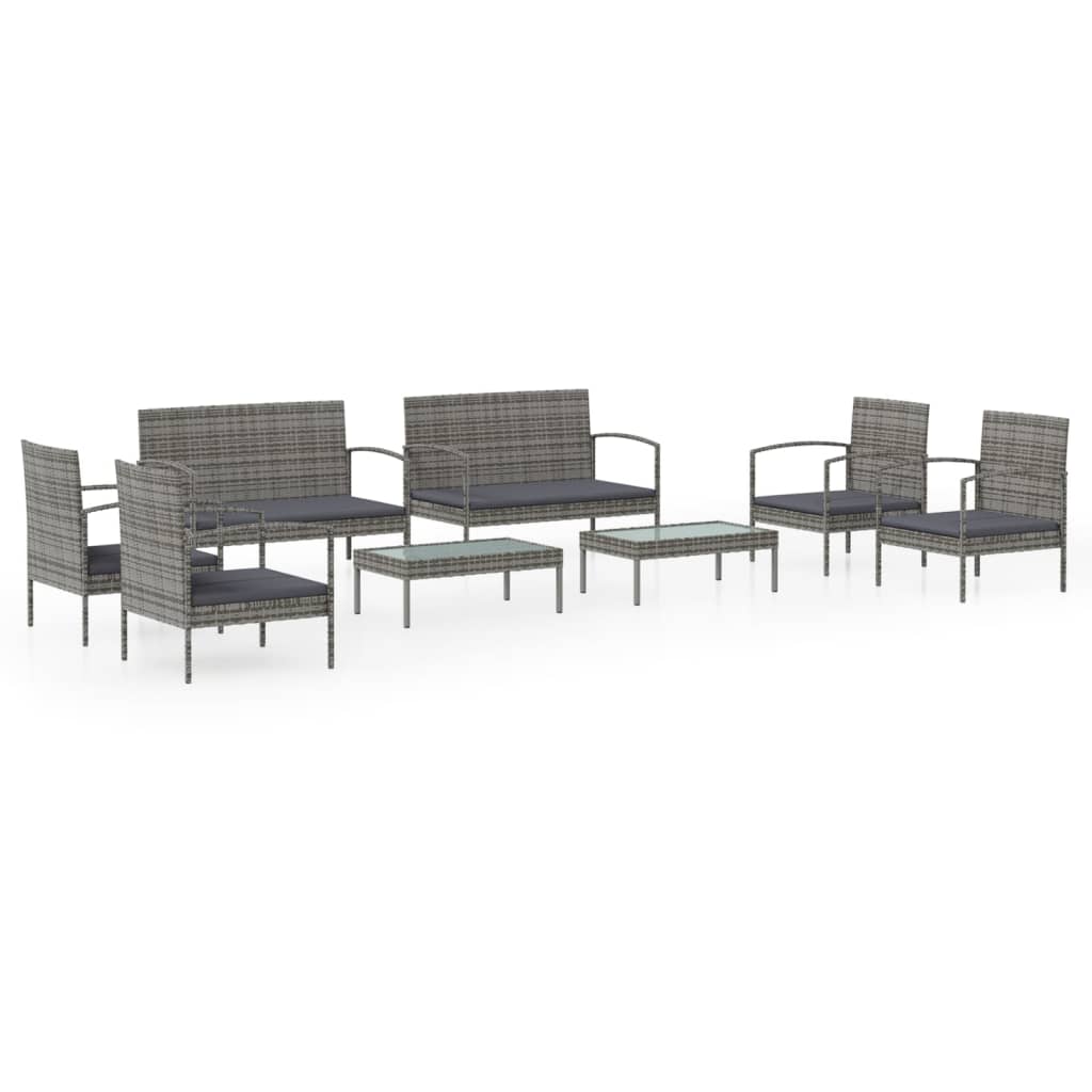 8-delige Loungeset met kussens poly rattan