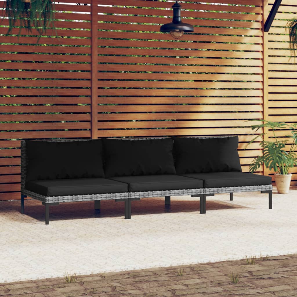 Tuinbanken 3 st met kussens halfrond poly rattan