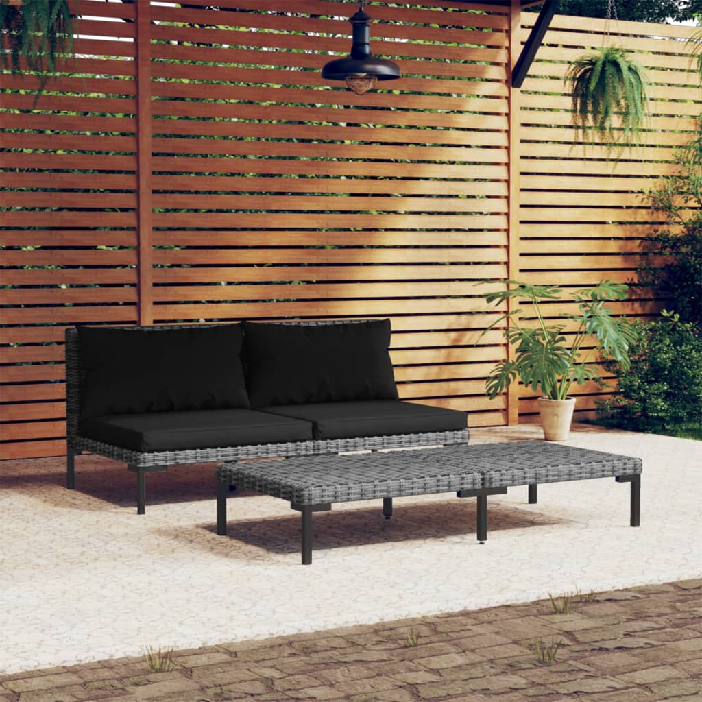 Tuinbanken 3 st met kussens halfrond poly rattan