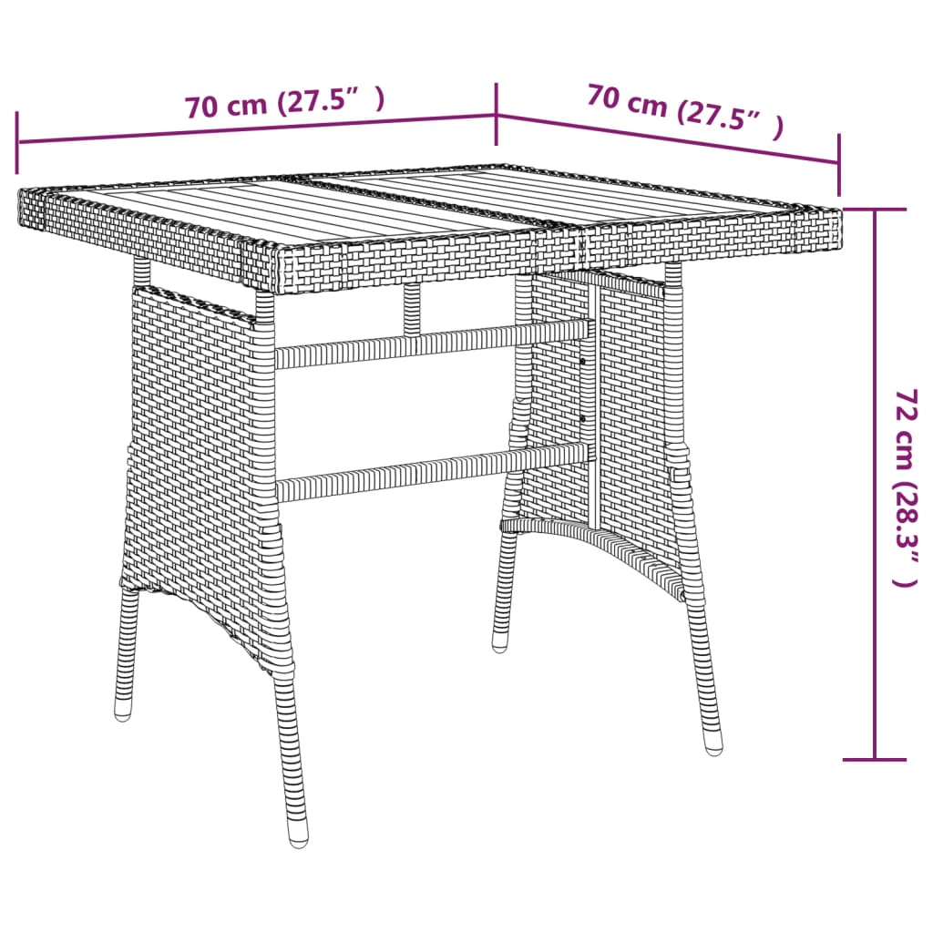 Tuintafel 130x70x72 cm poly rattan en massief acaciahout