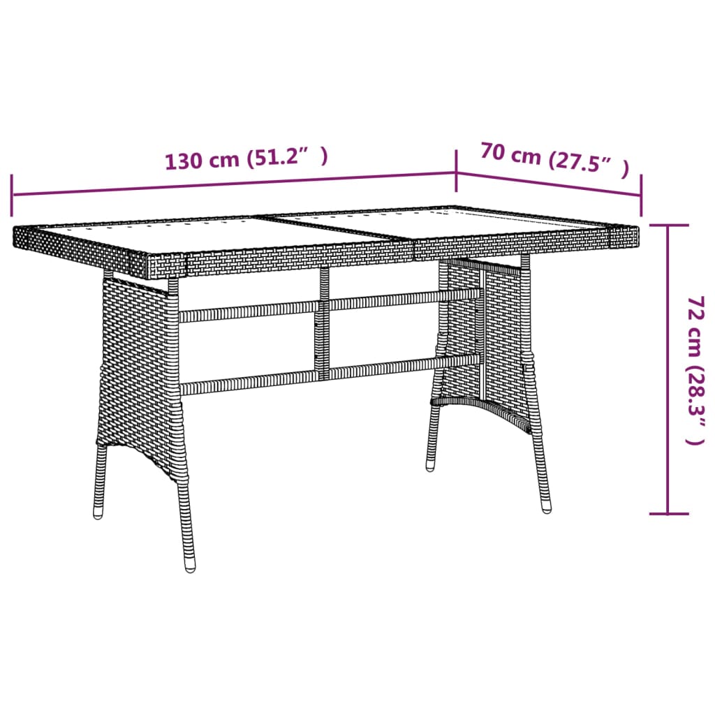 Tuintafel 130x70x72 cm poly rattan en massief acaciahout