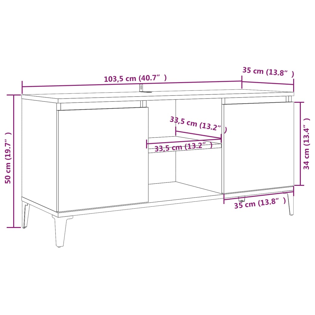 Tv-meubel met metalen poten 103,5x35x50 cm