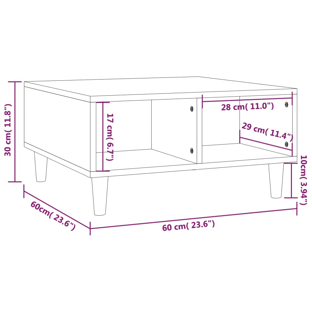 Salontafel 60x60x30 cm bewerkt hout eikenkleurig