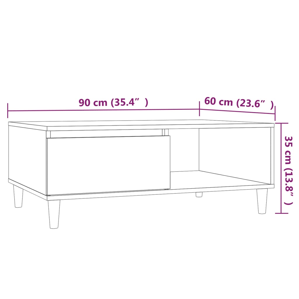 Salontafel 90x60x35 cm bewerkt hout