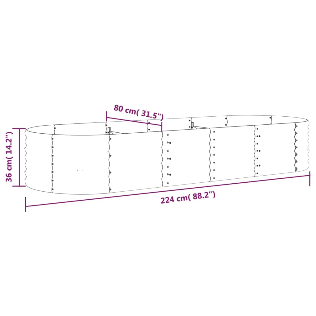 Plantenbak 152x80x36 cm gepoedercoat staal zilverkleurig