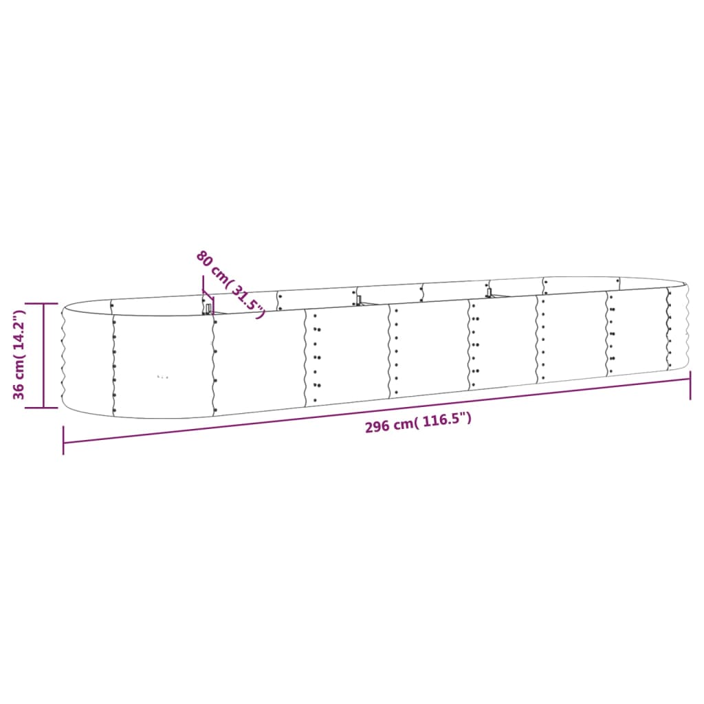 Plantenbak 152x80x36 cm gepoedercoat staal zilverkleurig