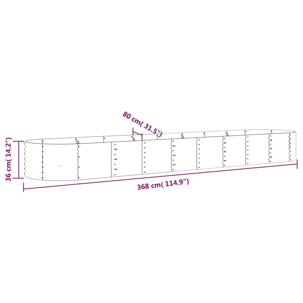 Plantenbak 152x80x36 cm gepoedercoat staal zilverkleurig