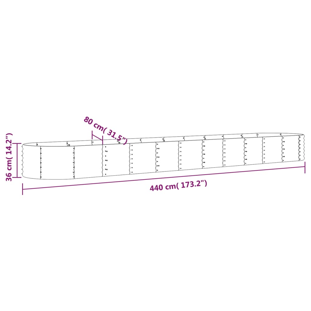 Plantenbak 152x80x36 cm gepoedercoat staal zilverkleurig